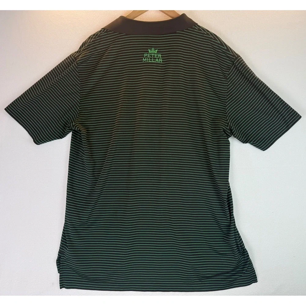 Peter Millar Summer Comfort Black w/Green Stripes Golf Polo Eagle Logo Sz L - Picture 4 of 11